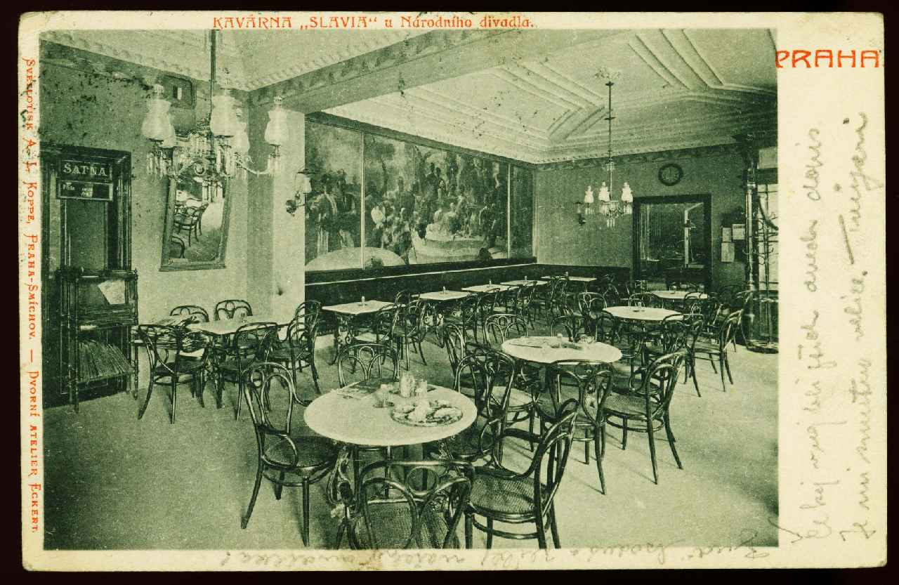 Carte postale du Café Slavia : site du Musée de la ville de Prague