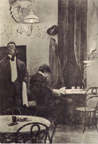 Peinture de Josef Loukota, Poslední host (le dernier client), 1902